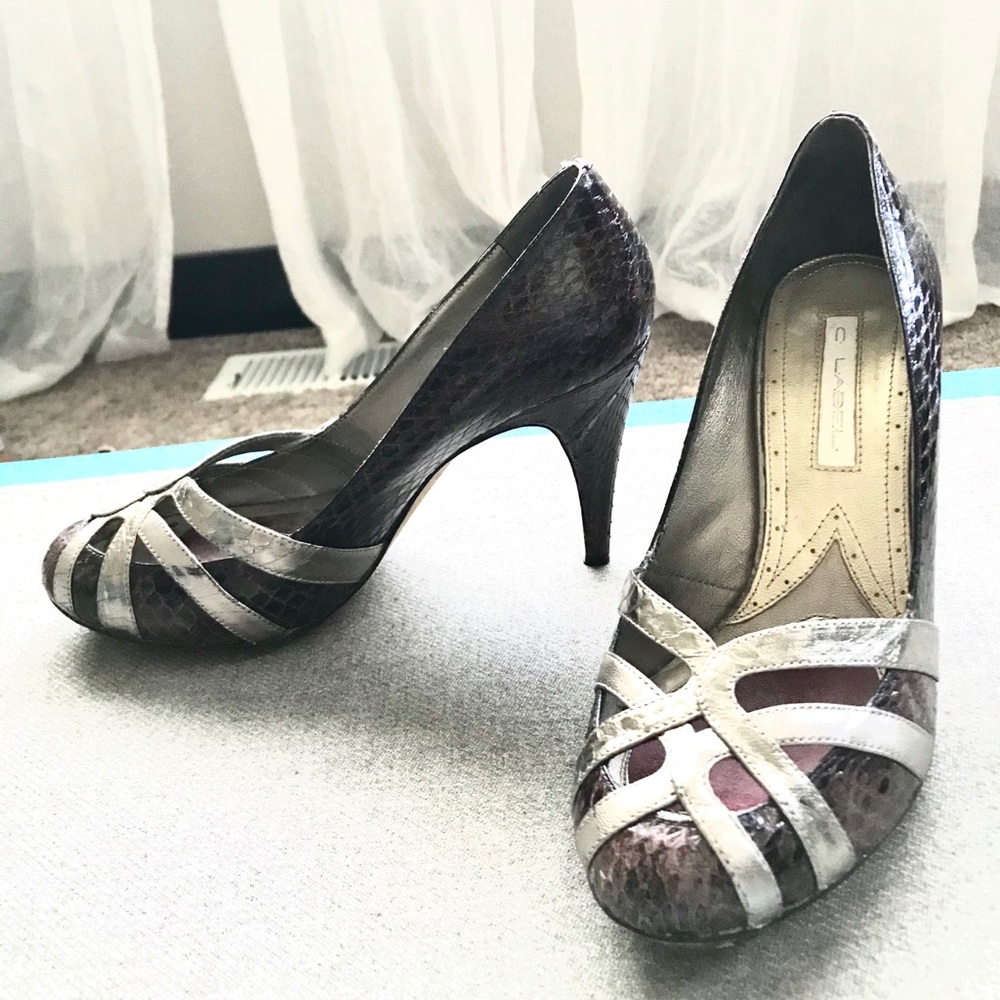 C Label, Dark Purple Snake Skin Heels, size 7